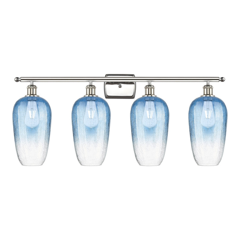 Innovations Brookhaven Flute 37in 4-Light Bathroom Vanity Light | Industrial Polished Nickel and Sapphire Blue Glass | Bathroom | Model 516-4W-PN-G484-7SB