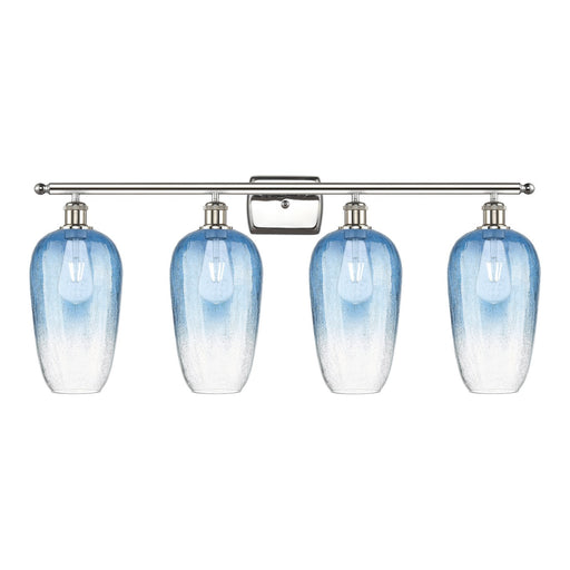 Innovations Brookhaven Flute 37in 4-Light Bathroom Vanity Light | Industrial Polished Nickel and Sapphire Blue Glass | Bathroom | Model 516-4W-PN-G484-7SB