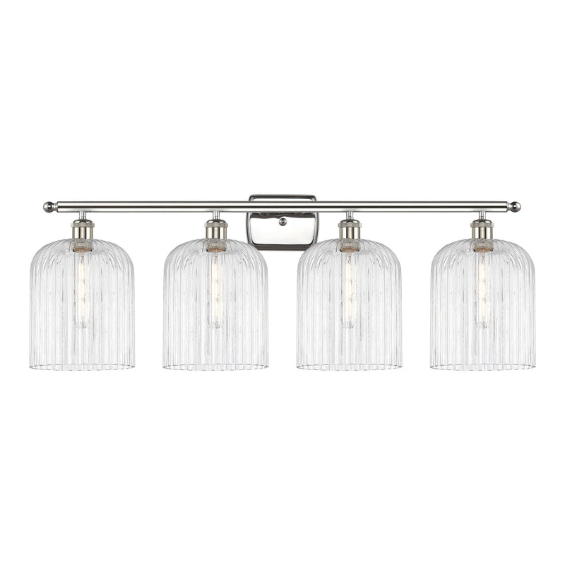 Innovations Bridal Veil 35in 4-Light Bath Vanity | Art Nouveau Polished Nickel Steel and Clear Ribbed Glass | Bathroom Vanity | Model 516-4W-PN-G559-8CL