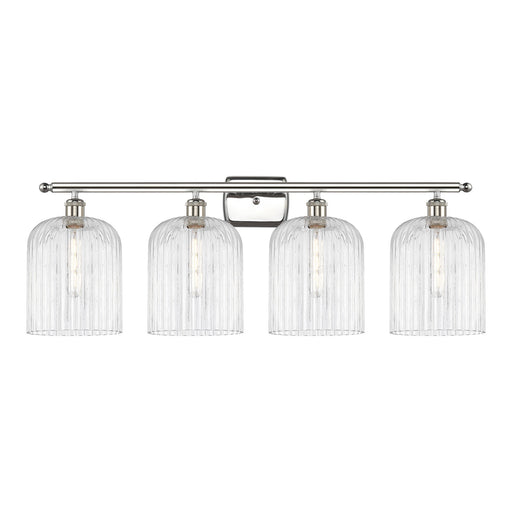 Innovations Bridal Veil 35in 4-Light Bath Vanity | Art Nouveau Polished Nickel Steel and Clear Ribbed Glass | Bathroom Vanity | Model 516-4W-PN-G559-8CL