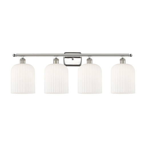 Innovations Bridal Veil 35in 4-Light Bath Vanity Light | Art Nouveau Polished Nickel and Gloss White Ribbed Glass | Bathroom | Model 516-4W-PN-G559-8GWH