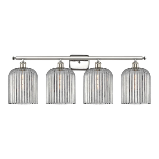 Innovations Bridal Veil 35in 4-Light Bath Vanity Light | Art Nouveau Polished Nickel Steel and Light Smoke Ribbed Glass | Model 516-4W-PN-G559-8SM