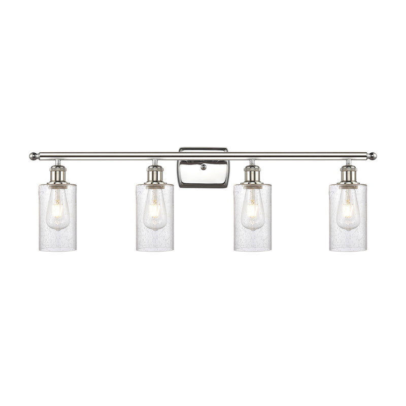 Innovations Clymer 34in 4-Light Bath Vanity Light | Art Nouveau Polished Nickel Steel and Seedy Glass | Bathroom Vanity | 33.88 x | Model 516-4W-PN-G804
