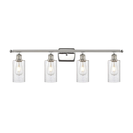 Innovations Clymer 34in 4-Light Bath Vanity Light | Art Nouveau Polished Nickel Steel and Seedy Glass | Bathroom Vanity | 33.88 x | Model 516-4W-PN-G804