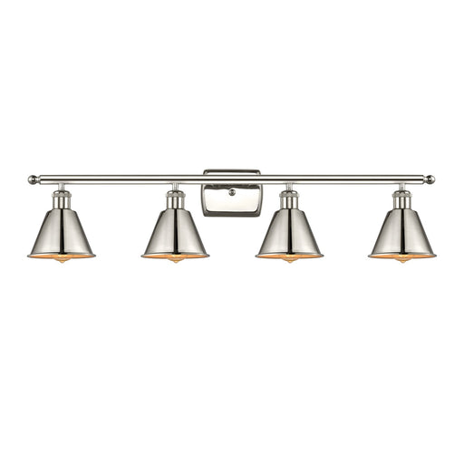Innovations Lighting Smithfield 37in 4-Light Bath Vanity Light | Industrial Farmhouse Polished Nickel Steel and Metal Cone Shades | Model 516-4W-PN-M8