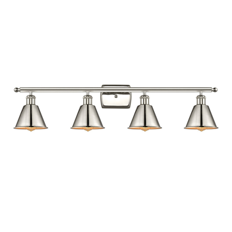 Innovations Smithfield 37in 4-Light Bath Vanity Light | Industrial Polished Nickel Steel and Polished Nickel Metal Shade | Model 516-4W-PN-M8-LED