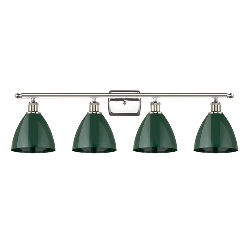Innovations Plymouth 38in 4-Light Bath Vanity Light | Industrial Farmhouse Polished Nickel and Matte Green Metal Shade | Model 516-4W-PN-MBD-75-GR