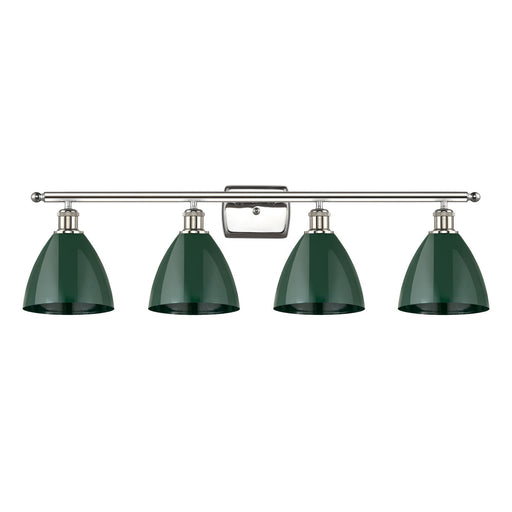 Innovations Plymouth 38in 4-Light Bath Vanity | Industrial Farmhouse Polished Nickel and Matte Green Metal Shade | Model 516-4W-PN-MBD-75-GR-LED