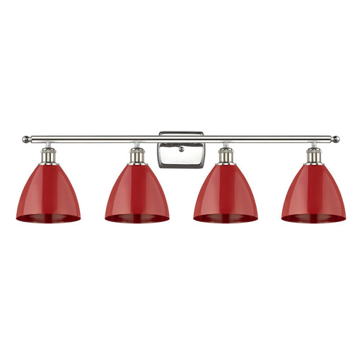 Innovations Plymouth 38in 4-Light Bath Vanity | Industrial Farmhouse Polished Nickel and Matte Red Metal Shade | Bathroom | Model 516-4W-PN-MBD-75-RD