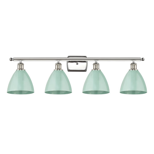 Innovations Plymouth 38in 4-Light Bath Vanity Light | Industrial Farmhouse Polished Nickel and Matte Seafoam Metal Shade | Model 516-4W-PN-MBD-75-SF