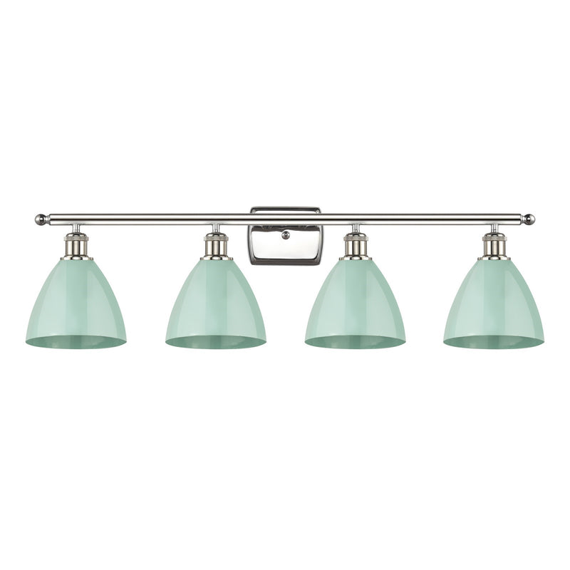 Innovations Plymouth 37.5in 4-Light Bath Vanity Light | Industrial Farmhouse Polished Nickel and Matte Seafoam Metal Shade | Model 516-4W-PN-MBD-75-SF-LED