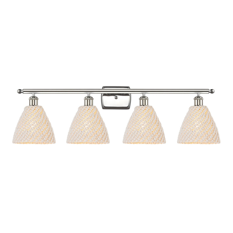 Innovations Bristol Natural 38in 4-Light Bath Vanity Light | Industrial Polished Nickel Steel and Natural Fiber Shade | Model 516-4W-PN-NBD-75-NAT