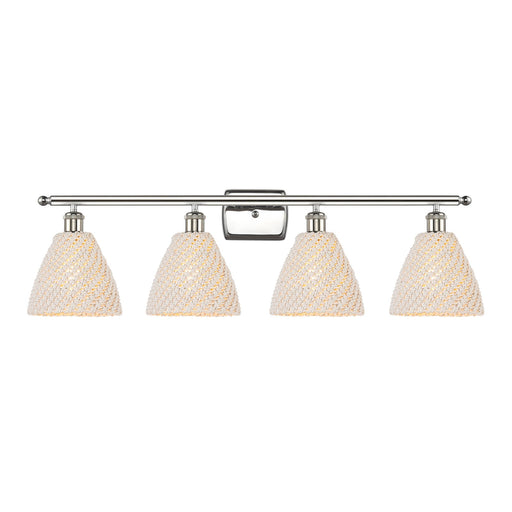 Innovations Bristol Natural 38in 4-Light Bath Vanity Light | Industrial Polished Nickel Steel and Natural Fiber Shade | Model 516-4W-PN-NBD-75-NAT