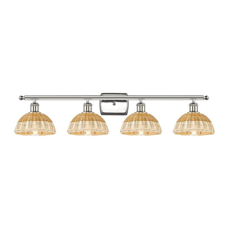 Innovations Bristol Natural II 38in 4-Light Bath Vanity Light | Industrial Polished Nickel and Natural Fiber Dome Shade | Model 516-4W-PN-NBD2-75-NAT