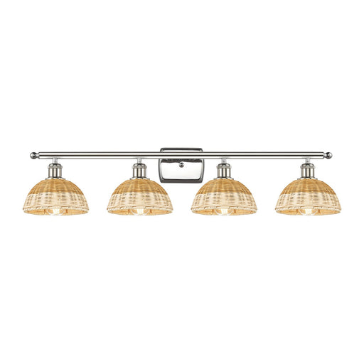 Innovations Bristol Natural II 38in 4-Light Bath Vanity Light | Industrial Polished Nickel and Natural Fiber Dome Shade | Model 516-4W-PN-NBD2-75-NAT