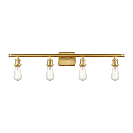 Innovations Lighting Bare Bulb 36in 4-Light Bath Vanity Light | Industrial Satin Gold Steel and Cast Brass | Bathroom Vanity | 36 x 4.75 | Model 516-4W-SG