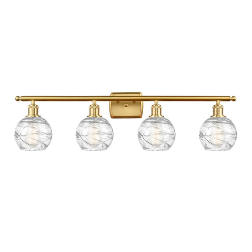 Innovations Athens Deco Swirl 36in 4-Light Bath Vanity Light | Industrial Satin Gold Steel and Clear Glass | Bathroom Vanity | Model 516-4W-SG-G1213-6CL