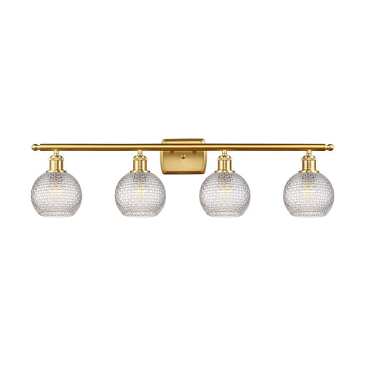 Innovations Athens 36in 4-Light Bath Vanity Light | Modern Farmhouse Satin Gold Steel and Clear Basket Weave Glass | Bathroom | Model 516-4W-SG-G122C-6CL