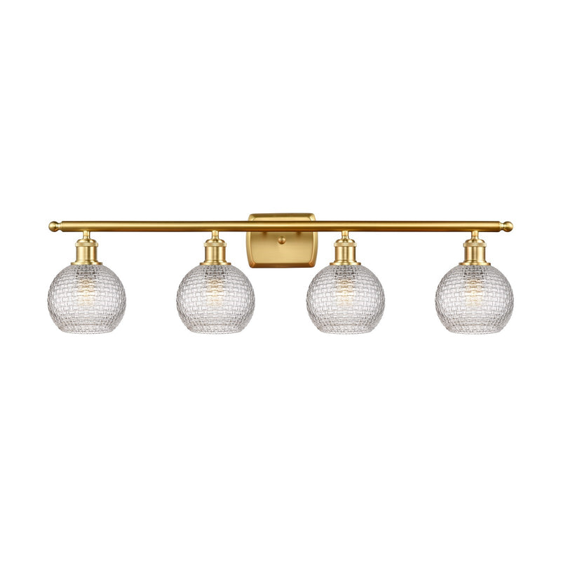 Innovations Athens 36in 4-Light Bath Vanity Light | Modern Farmhouse Satin Gold Steel and Clear Basket Weave Glass | Bathroom | Model 516-4W-SG-G122C-6CL