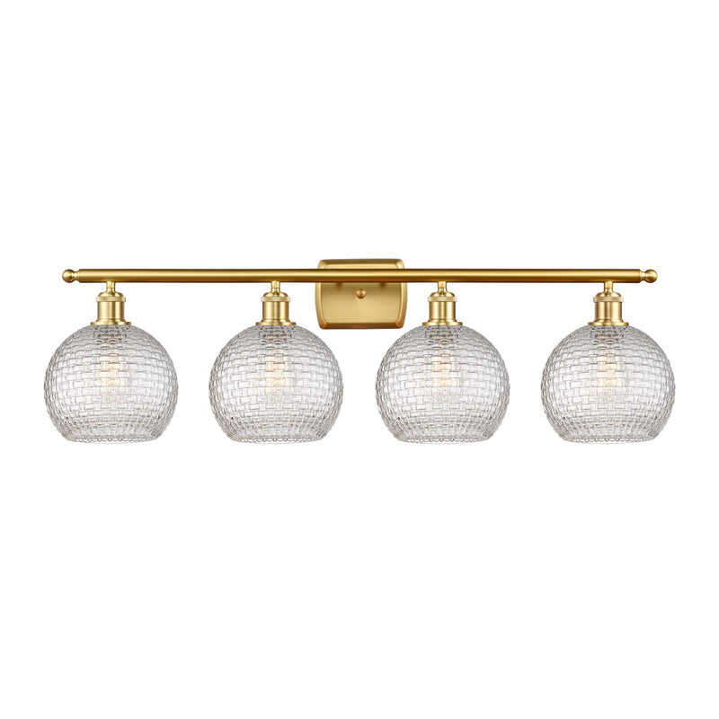 Innovations Athens 38in 4-Light Bath Vanity Light | Modern Farmhouse Satin Gold Steel and Clear Basket Weave Glass | Bathroom | Model 516-4W-SG-G122C-8CL
