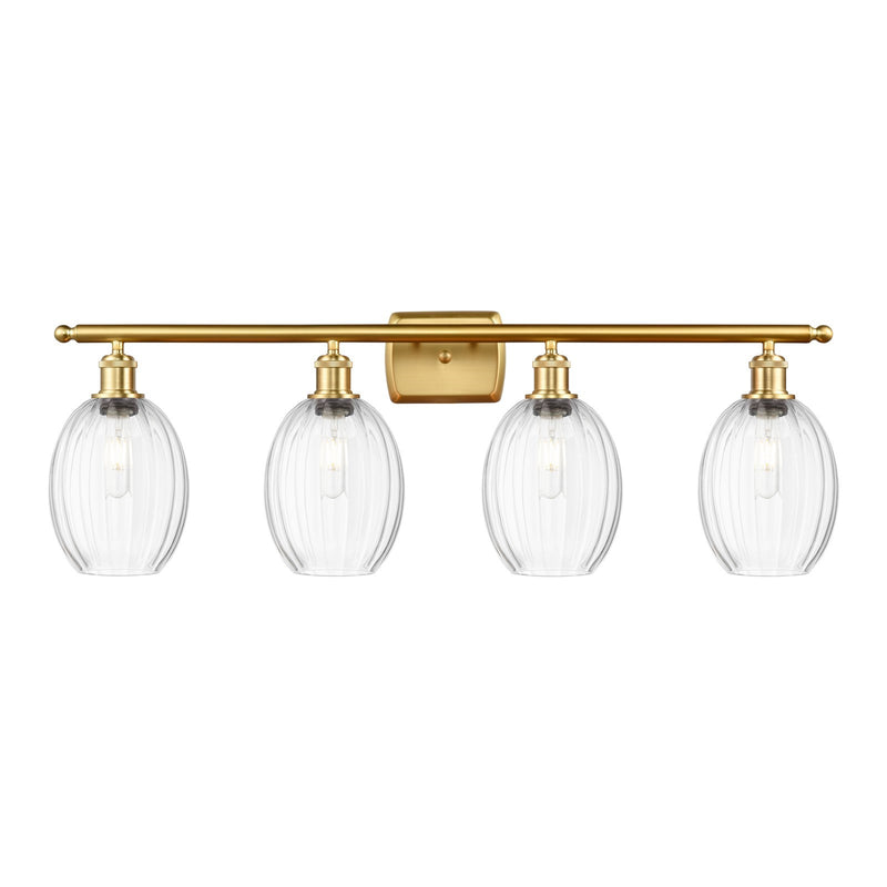 Innovations Preston Bulb 36in 4-Light Bath Vanity Light | Industrial Satin Gold Steel and Clear Glass | Bathroom Vanity | 36.25 | Model 516-4W-SG-G459-6CL