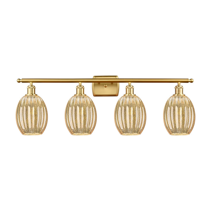 Innovations Preston Bulb 36in 4-Light Bath Vanity Light | Industrial Modern Contempo Satin Gold Steel and Mercury Glass | Model 516-4W-SG-G459-6ME