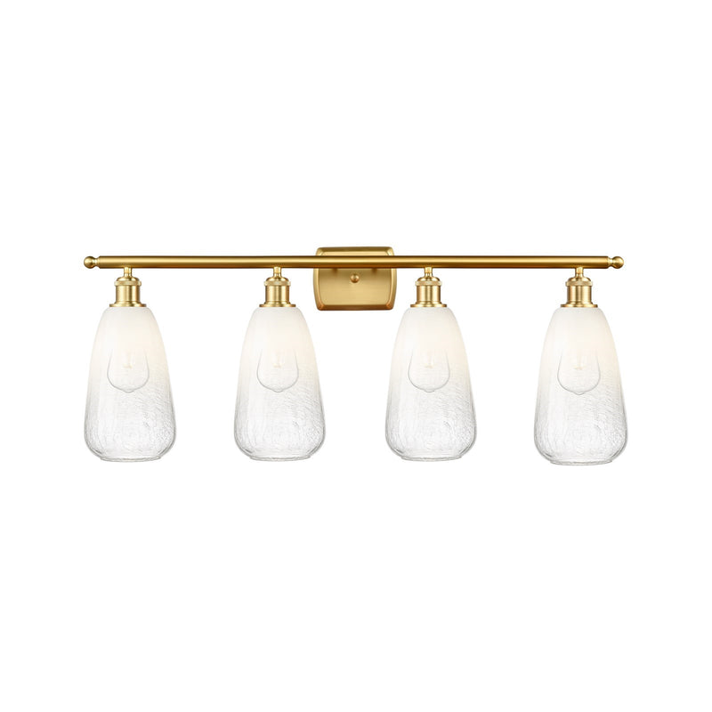 Innovations Brookhaven Almond 36in 4-Light Bath Vanity | Industrial Satin Gold Steel and Opal Glass | Bathroom Vanity Light | Model 516-4W-SG-G480-6OP