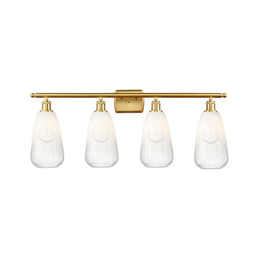 Innovations Brookhaven Almond 36in 4-Light Bath Vanity | Industrial Satin Gold Steel and Opal Glass | Bathroom Vanity Light | Model 516-4W-SG-G480-6OP