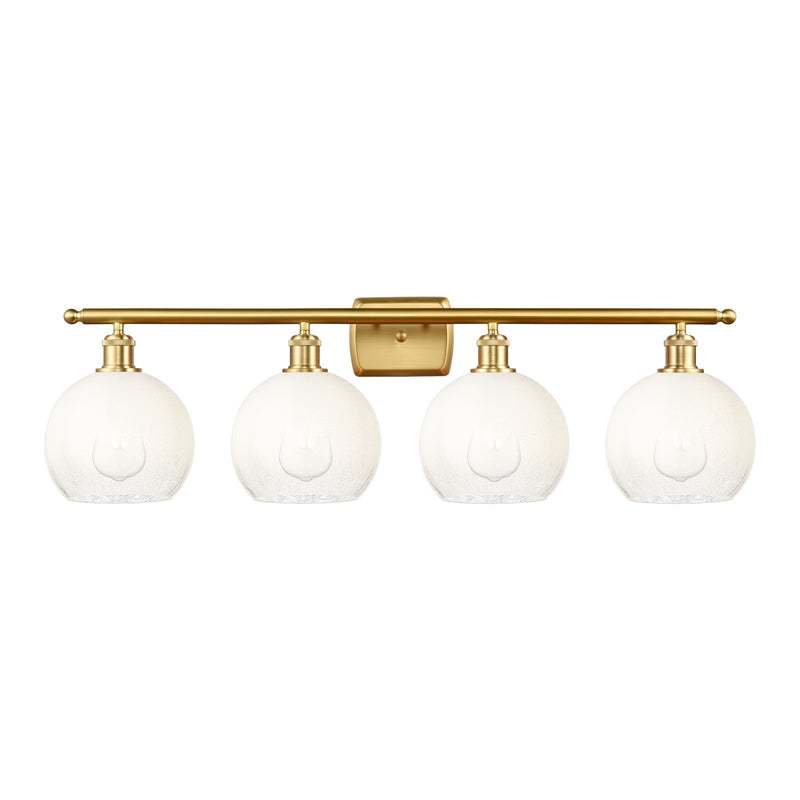 Innovations Brookhaven Globe 38in 4-Light Bath Vanity Light | Industrial Satin Gold Steel and Opal Glass | Bathroom Vanity | Model 516-4W-SG-G483-8OP