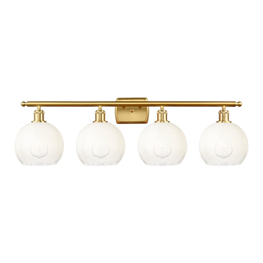 Innovations Brookhaven Globe 38in 4-Light Bath Vanity Light | Industrial Satin Gold Steel and Opal Glass | Bathroom Vanity | Model 516-4W-SG-G483-8OP