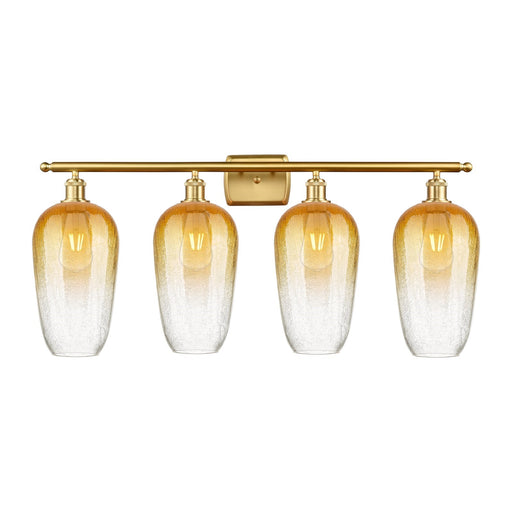 Innovations Brookhaven Flute 37in 4-Light Bath Vanity Light | Industrial Satin Gold Steel and Amber Glass | Damp Rated Bathroom | Model 516-4W-SG-G484-7AM