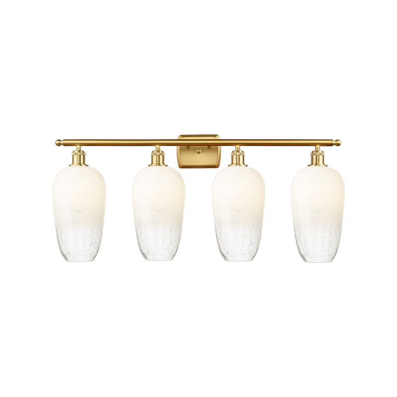 Innovations Brookhaven Flute 37in 4-Light Bath Vanity | Industrial Modern Satin Gold Steel and Opal Glass | Bathroom Vanity | Model 516-4W-SG-G484-7OP