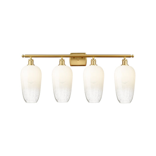Innovations Brookhaven Flute 37in 4-Light Bath Vanity | Industrial Modern Satin Gold Steel and Opal Glass | Bathroom Vanity | Model 516-4W-SG-G484-7OP