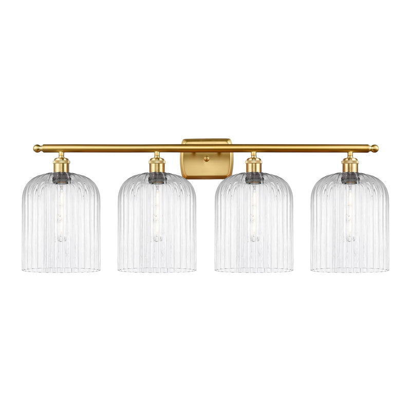 Innovations Bridal Veil 35in 4-Light Bath Vanity Light | Art Nouveau Satin Gold Steel and Clear Ribbed Glass | Bathroom Vanity | Model 516-4W-SG-G559-8CL