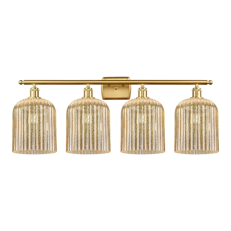 Innovations Bridal Veil 35in 4-Light Bath Vanity Light | Art Nouveau Satin Gold Steel and Mercury Ribbed Glass | Bathroom | Model 516-4W-SG-G559-8ME