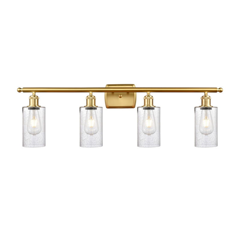 Innovations Clymer 34in 4-Light Bath Vanity Light | Art Nouveau Satin Gold Steel and Seedy Glass | Bathroom Vanity | 33.88 x 9.88 x | Model 516-4W-SG-G804