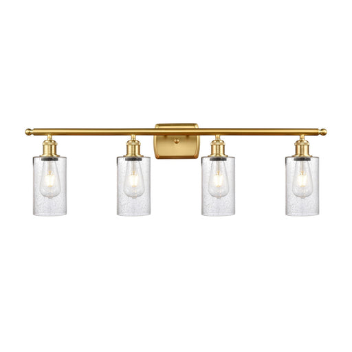 Innovations Clymer 34in 4-Light Bath Vanity Light | Art Nouveau Satin Gold Steel and Seedy Glass | Bathroom Vanity | 33.88 x 9.88 x | Model 516-4W-SG-G804