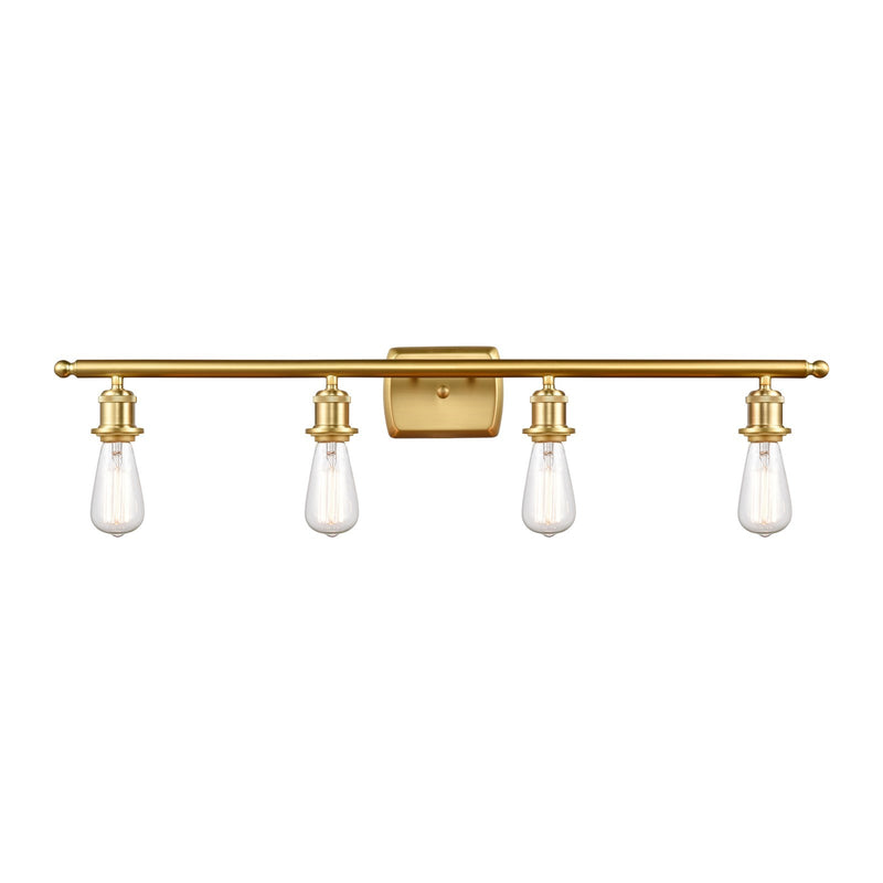 Innovations Bare Bulb 36in 4-Light Bath Vanity Light | Industrial Farmhouse Satin Gold Steel and Cast Brass | Bathroom Vanity | 36 x | Model 516-4W-SG-LED