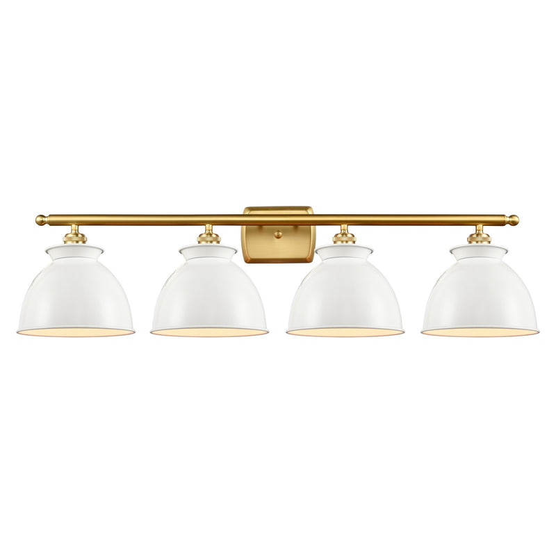 Innovations Adirondack 38in 4-Light Bath Vanity Light | Industrial Farmhouse Satin Gold Steel and Glossy White Metal Shade | Model 516-4W-SG-M14-W