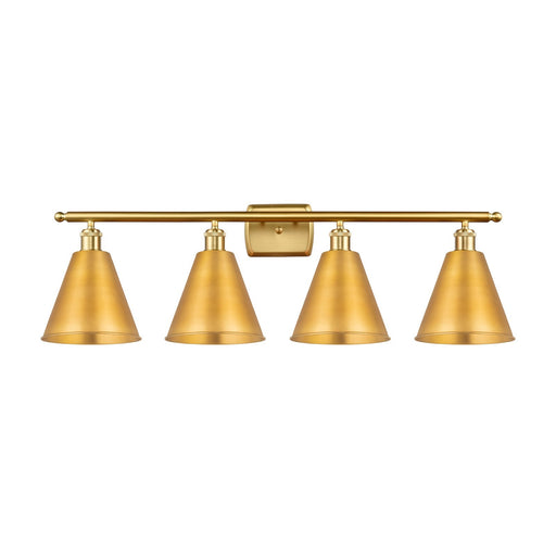 Innovations Berkshire 38in 4-Light Bath Vanity Light | Industrial Farmhouse Satin Gold Steel and Cast Brass with Satin Gold | Model 516-4W-SG-MBC-8-SG