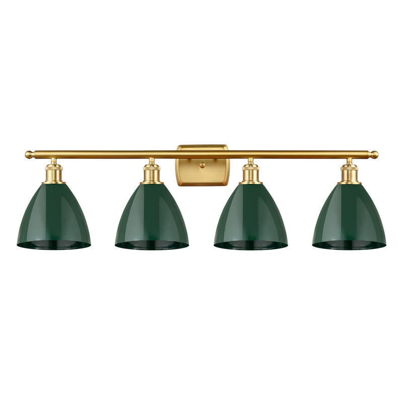 Innovations Plymouth 37.5in 4-Light Bath Vanity Light | Industrial Farmhouse Satin Gold Steel and Matte Green Metal Shade | Model 516-4W-SG-MBD-75-GR-LED