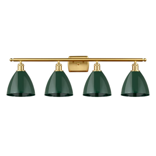 Innovations Plymouth 37.5in 4-Light Bath Vanity Light | Industrial Farmhouse Satin Gold Steel and Matte Green Metal Shade | Model 516-4W-SG-MBD-75-GR-LED