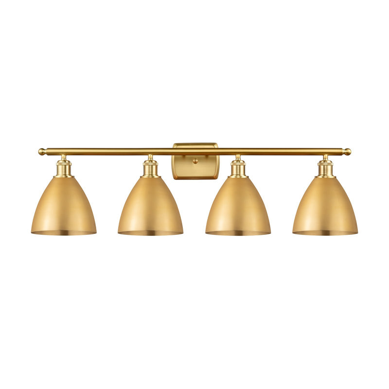 Innovations Bristol 38in 4-Light Bath Vanity Light | Industrial Farmhouse Satin Gold Steel and Satin Gold Metal Shade | Model 516-4W-SG-MBD-75-SG-LED