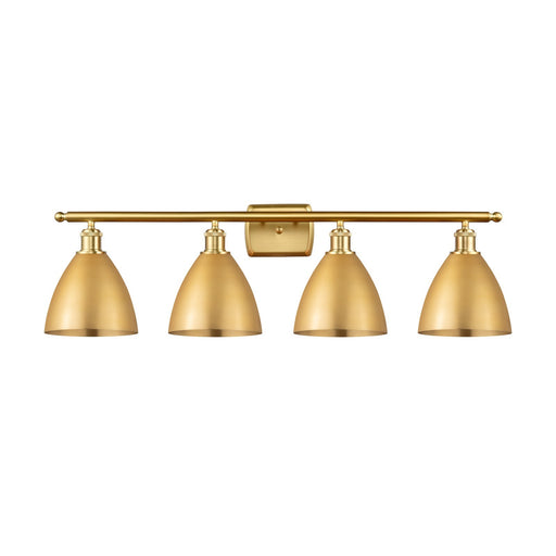 Innovations Bristol 38in 4-Light Bath Vanity Light | Industrial Farmhouse Satin Gold Steel and Satin Gold Metal Shade | Model 516-4W-SG-MBD-75-SG-LED