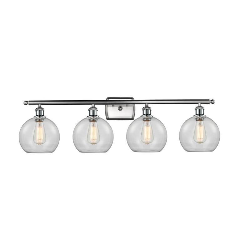 Innovations Athens 38in 4-Light Bath Vanity Light | Brushed Satin Nickel Steel and Clear Glass | Bathroom Vanity & Powder | Model 516-4W-SN-G122-8-LED