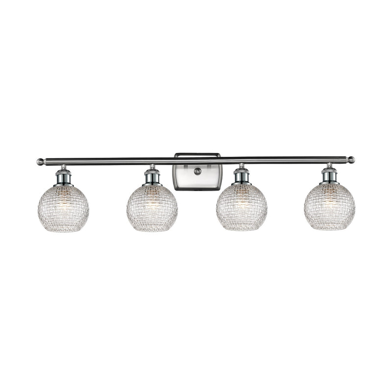 Innovations Athens 36in 4-Light Bath Vanity Light | Modern Farmhouse Brushed Satin Nickel and Clear Basket Weave Glass | Model 516-4W-SN-G122C-6CL