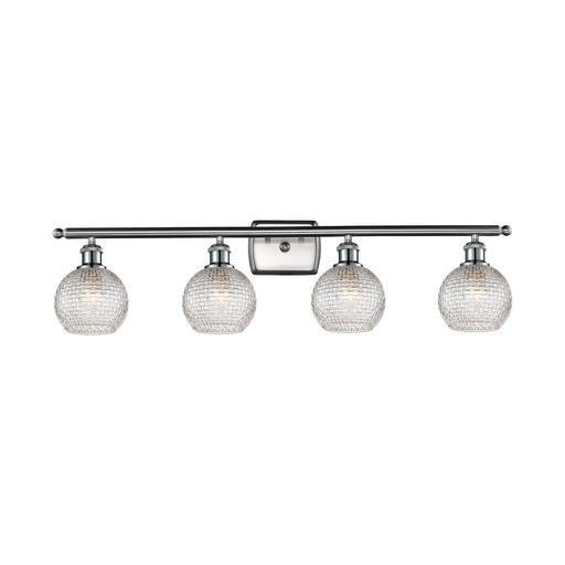 Innovations Athens 36in 4-Light Bath Vanity Light | Modern Farmhouse Brushed Satin Nickel and Clear Basket Weave Glass | Model 516-4W-SN-G122C-6CL
