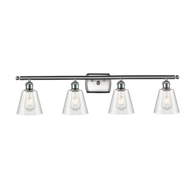 Innovations Caton 36in 4-Light Bath Vanity Light | Art Nouveau Brushed Satin Nickel Steel and Frosted Glass | Bathroom Vanity | 36 | Model 516-4W-SN-G454
