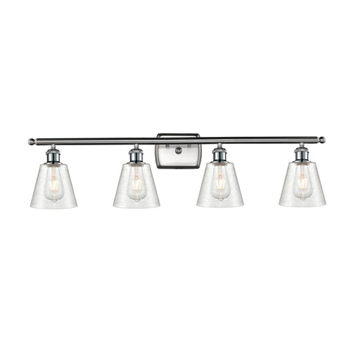 Innovations Caton 36in 4-Light Bath Vanity Light | Art Nouveau Brushed Satin Nickel Steel and Frosted Glass | Bathroom Vanity | 36 | Model 516-4W-SN-G454