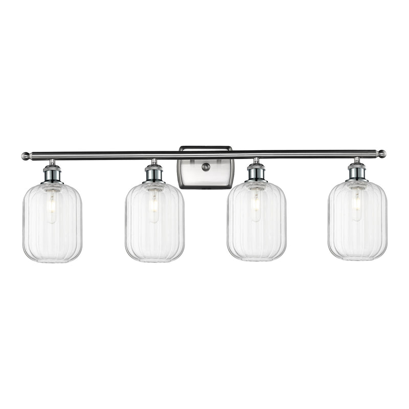 Innovations Preston Cylinder 37in 4-Light Bath Vanity | Industrial Brushed Satin Nickel and Clear Glass | Damp Rated Bathroom | Model 516-4W-SN-G460-7CL